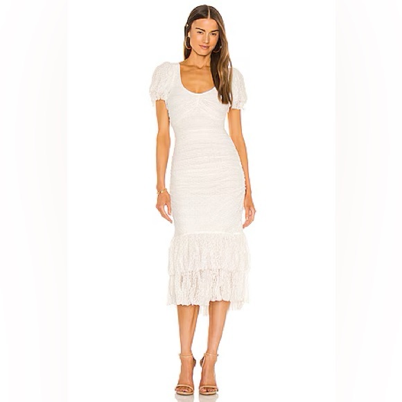 Cinq a Sept NWOT Nora Lace Ruched Dress in Ivory Sz 4 retail 297